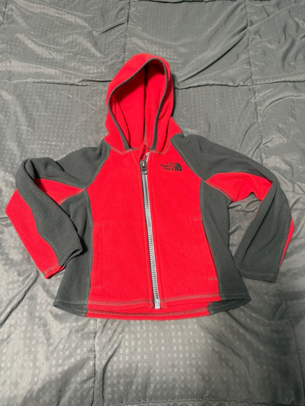 The North Face Red Dark Gray Toddler Kids Full Zip Fleece Jacket Size 2t